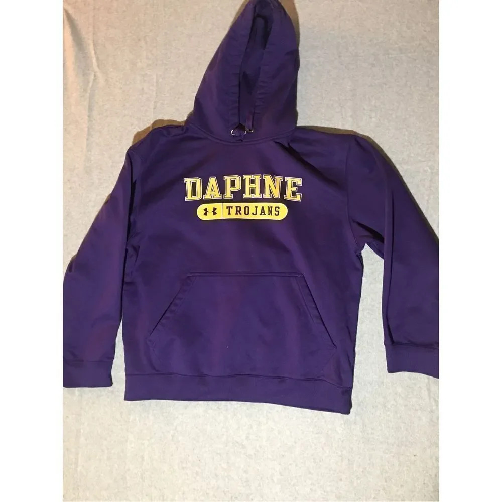 Womens Under Armour Hoodie Size Large Daphne Trojans Purple Yellow Loose Fit